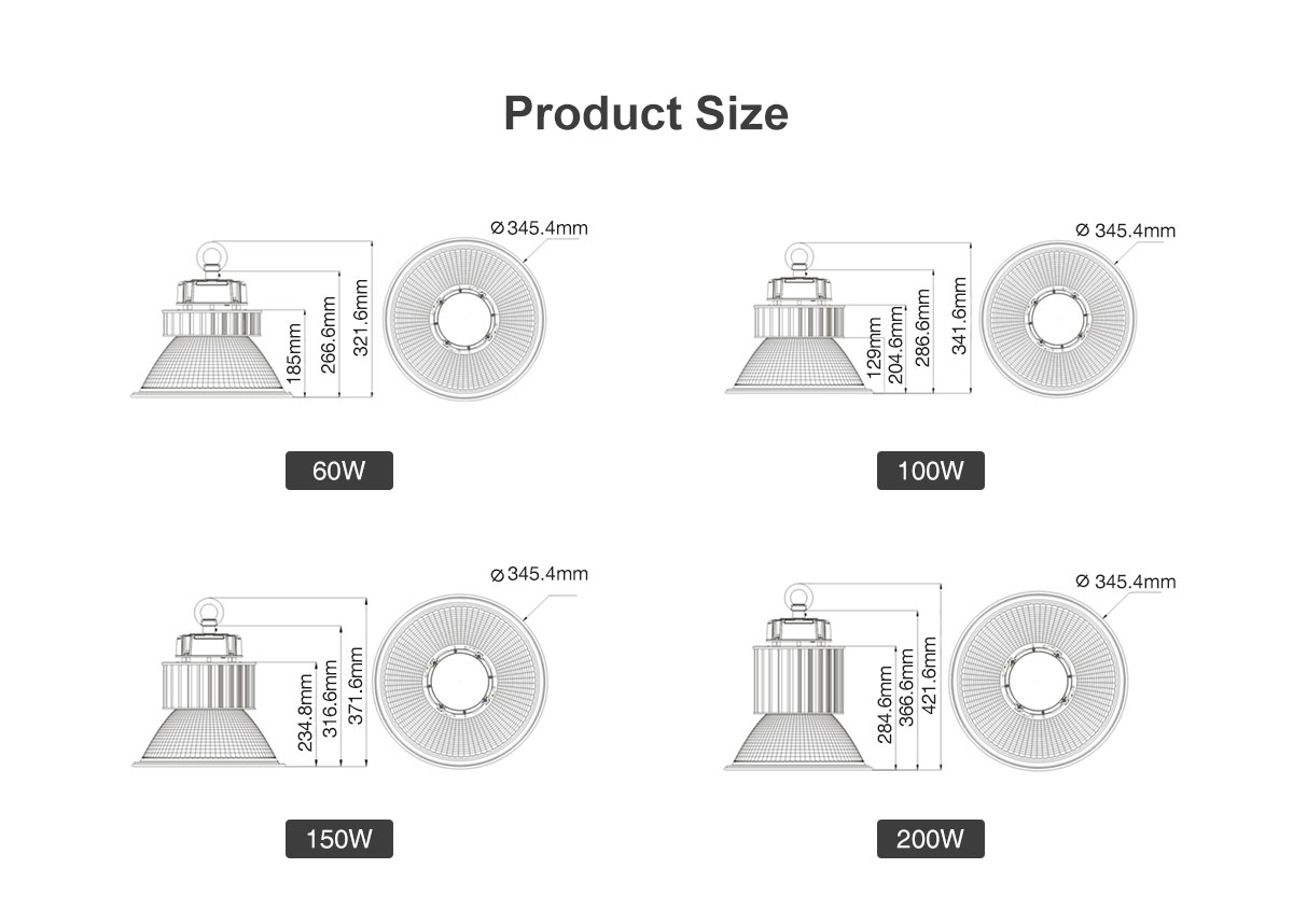 LED high bay light industrial warehouse luminaria LED high-power 60w 100w 150w 200watts mall ufo high bay led lighting for gymn
