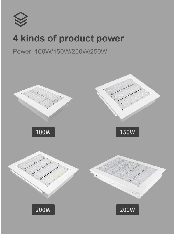 surface mounted 150W 200W 250W canopy lights embed led gas station ceiling light for petrol station