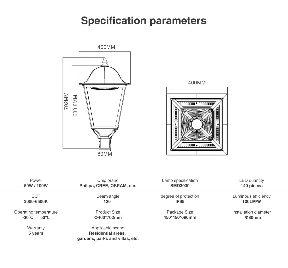 5 Years Warranty Die Casting Aluminum Garden Lamp Pole Light Waterproof Outdoor LED Garden Lights