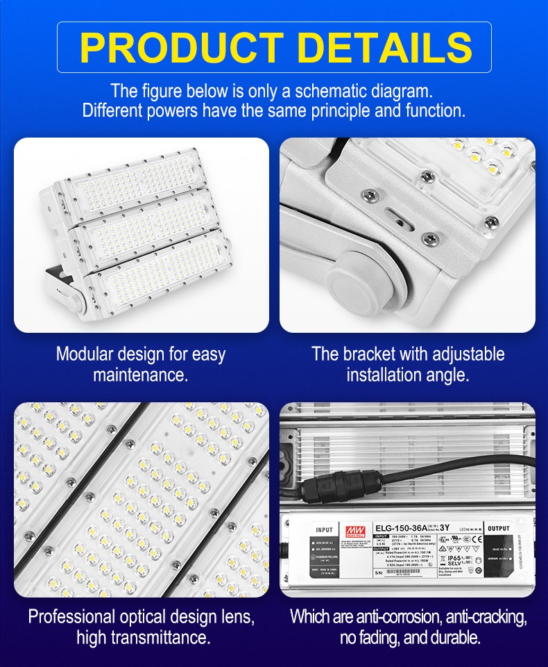 High lumen ip65 waterproof energy saving smd 150w module tunnel led flood light outdoor