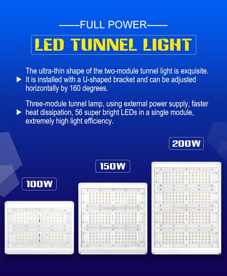 100W 150W 200W Narrow Multiple Beam Angle Option LED Flood Light LED Tunnel Lights