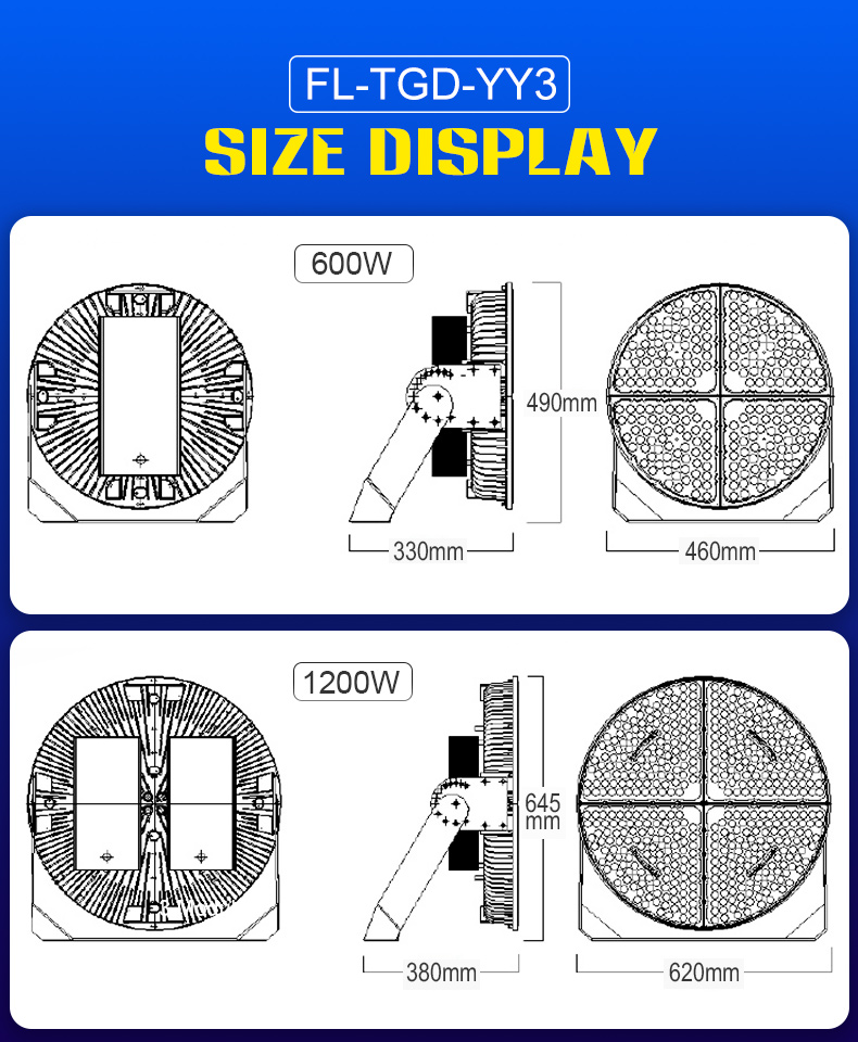 New Type IP65 Waterproof Die Cast Aluminum LED reflector Flood Light 600w 1200w LED Floodlight FL-TGD-YY3