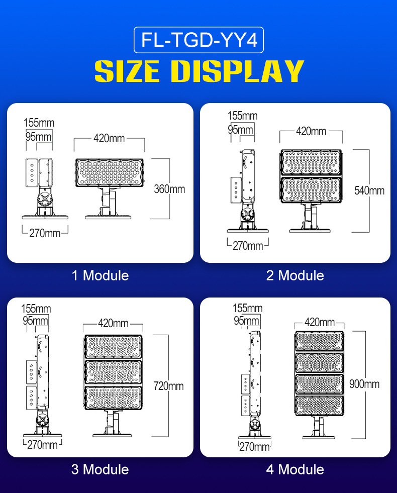 The new die-casting module LED flood light300w 600W 900w 1200W basketball court lights tennis court lights projection lights high pole reflector lights FL-TGD-YY4