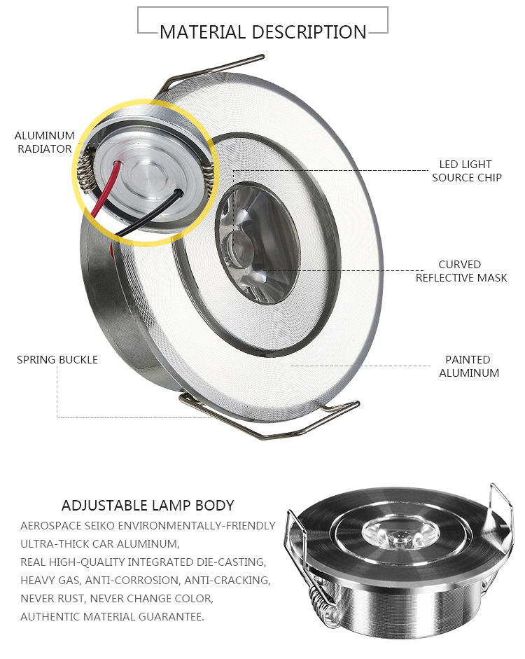 Hotel 3W Adjustable Recessed Mounted Cabinet Light Ceiling Remote Controlling dimmable Mini IP44 LED Downlight