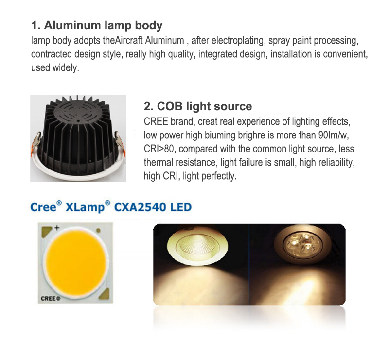China Manufacturer offer COB 60W Recessed led downlight Modern Knob Switch Embeded led down light AC90-260V