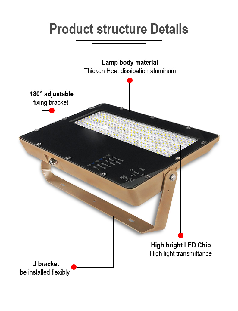 100w 200w Led Flood Lights IP66 Waterproof outdoor 300w cricket baseball stadium lighting Adjustable windproof bracket