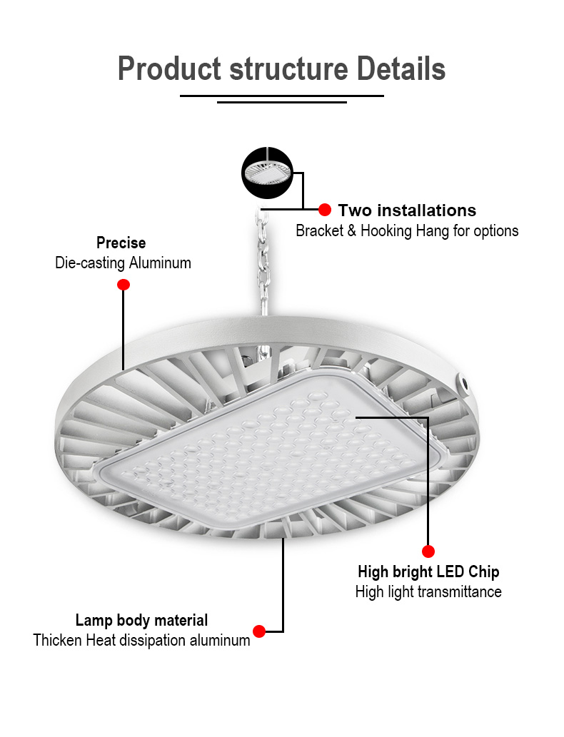 LED Warehouse mall lighting High Bay Light 100w 150W 200w UFO High Bay LED Light for for gymnasium