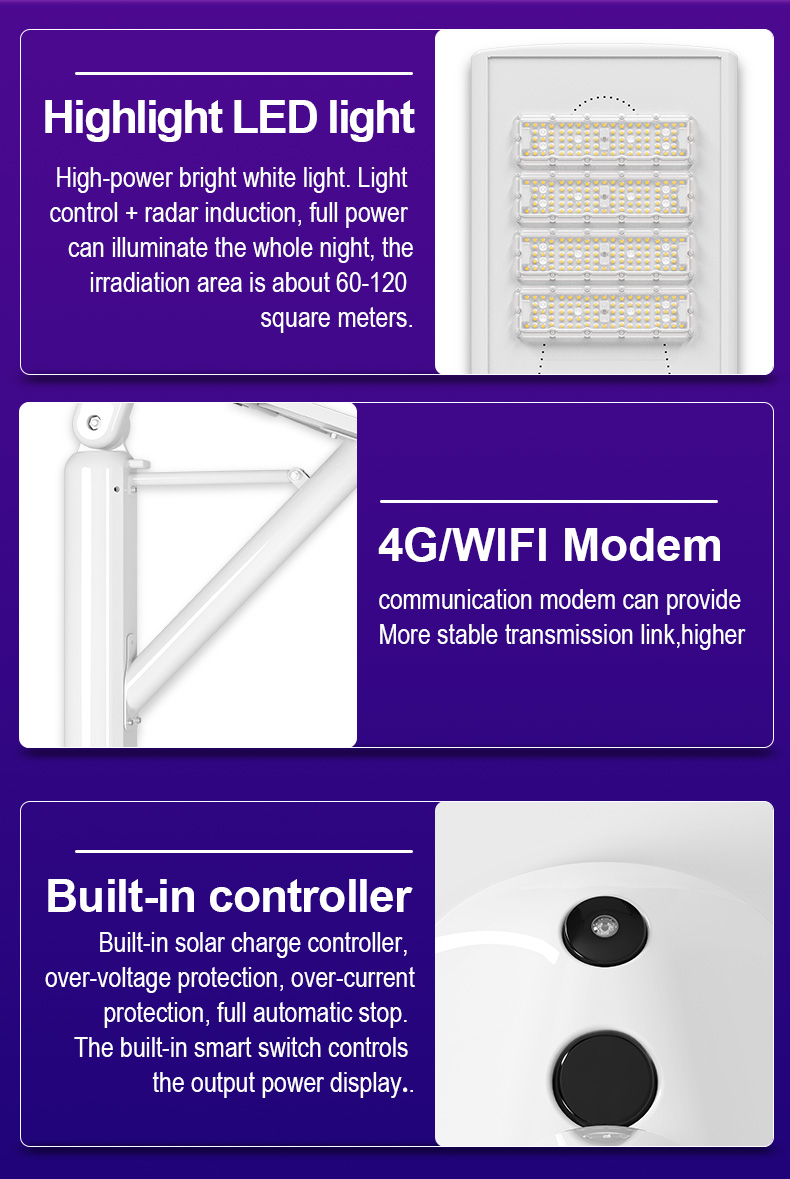 Ip65 Outdoor All In One Solar Street Lamp motion sensor 90W 120W 200W 300Watt Integrated Led Solar Street Light with CCTV camera