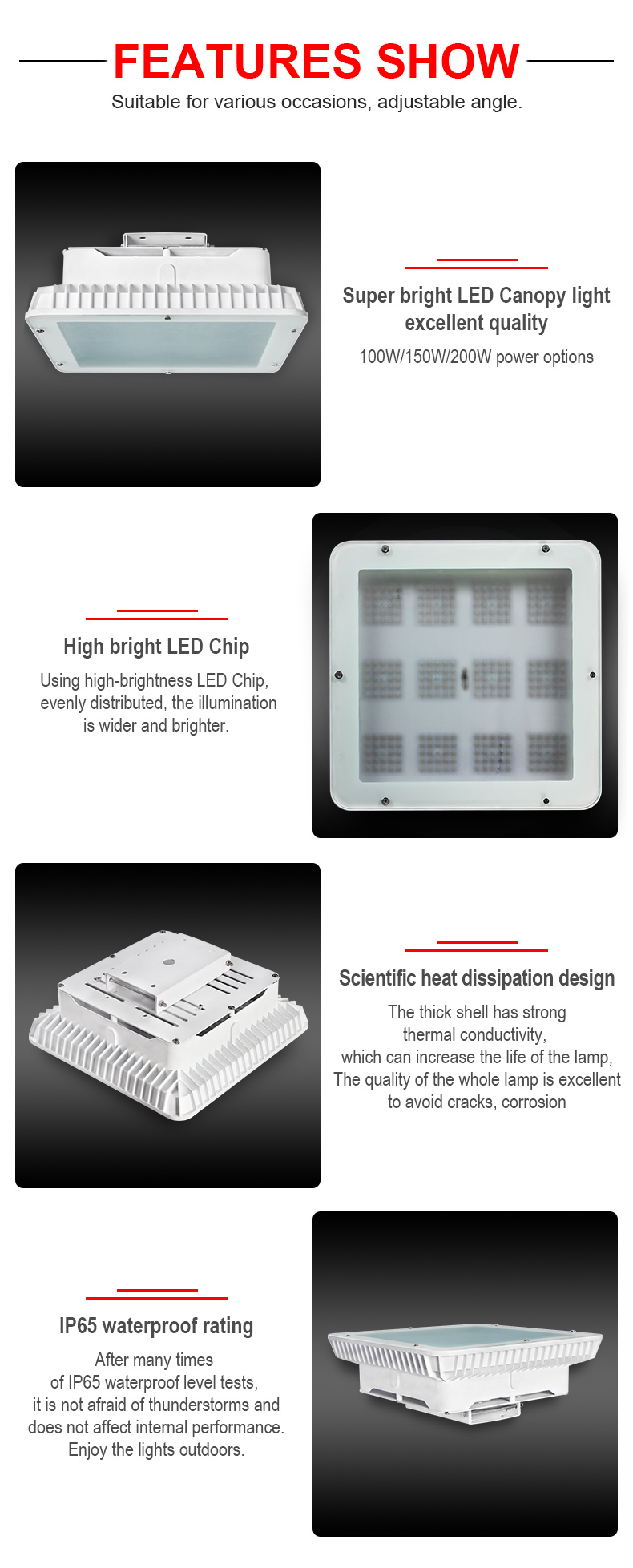 Gas Station Canopy Petrol Led Light Ip65 Outdoor 100w 150watt 200w Led Canopy Light