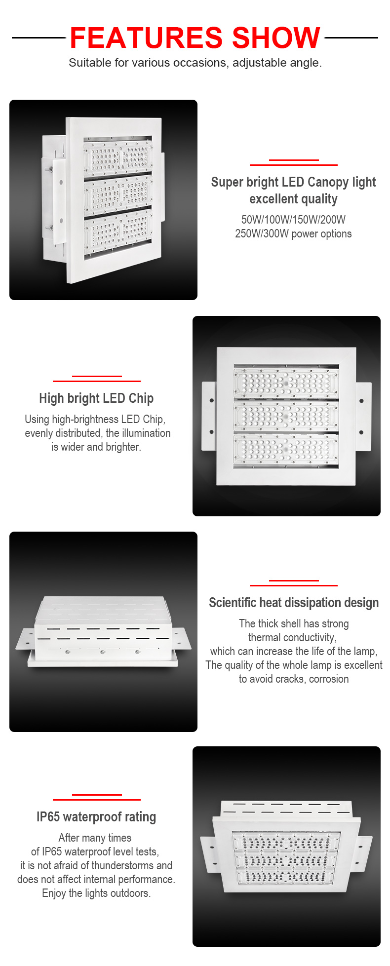 5 years warranty 50w 100w 150w 200w gas station lighting retrofit 250 watt led canopy light