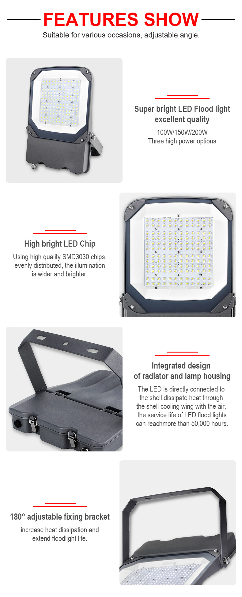 High Power New Model high mast Led Flood Light IP65 Outdoor 100w 150w 200Watts playground swimming pool LED stadium lighting