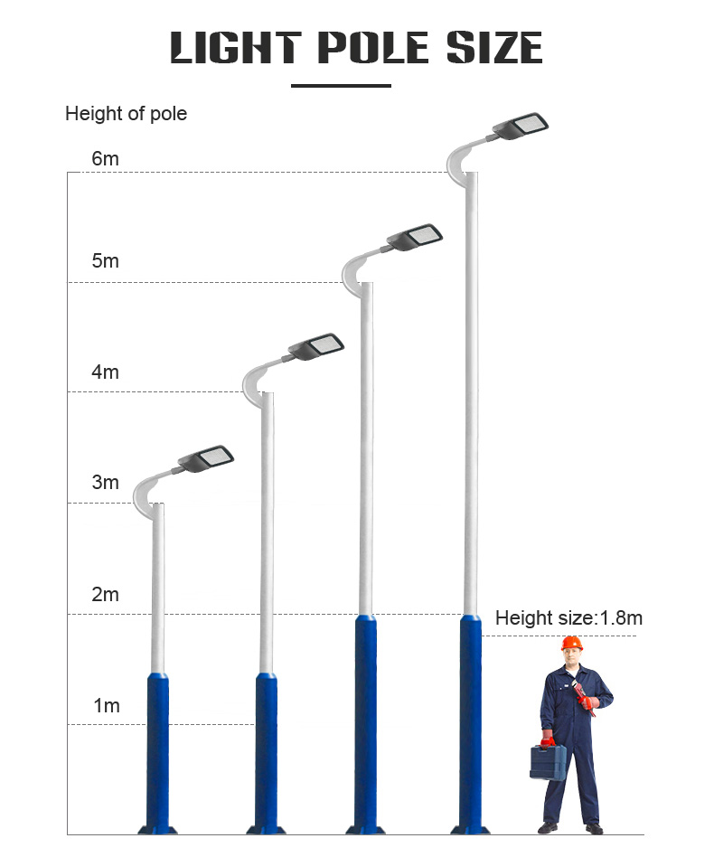 China Factory Custom Ip65 Galvanized 8 - 12M solar lamp garden lights  Single Arm Road Pole Parts Galvanized St