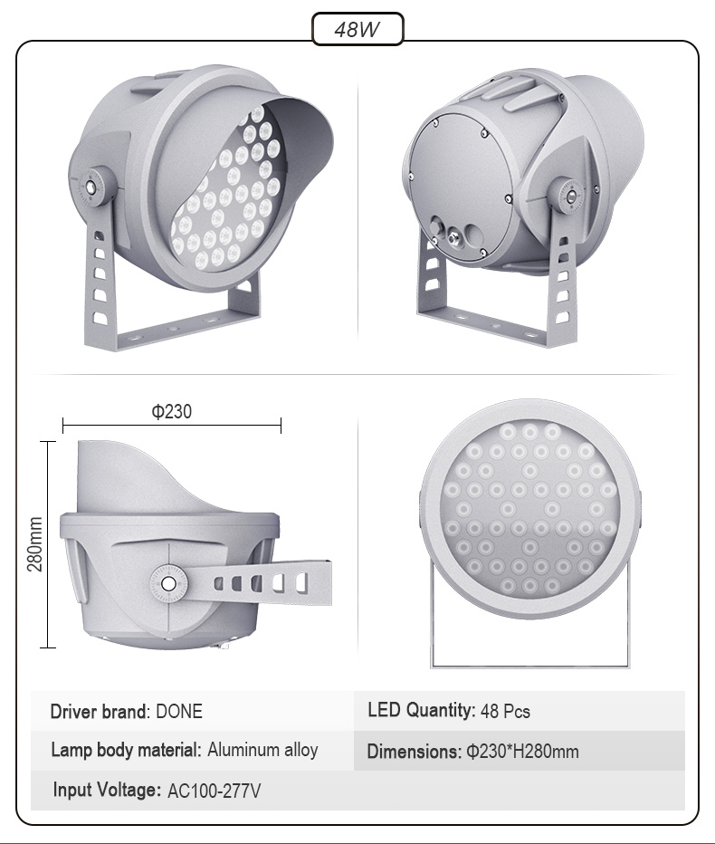 Outdoor garden landscape led flood light 18w 36w ip65 waterproof billboard projection light 48w square building lighting