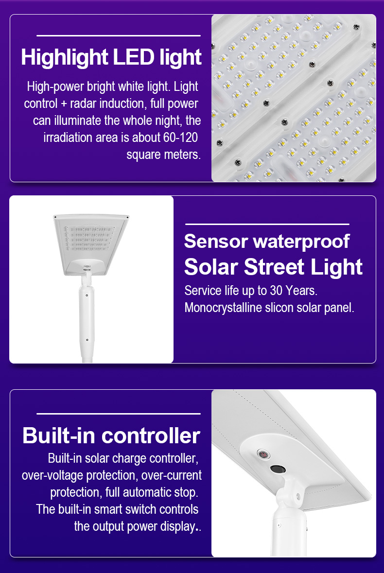 50w 100W 200W 300W China Outdoor Solar Street Lamp remote motion Control Waterproof Solar Led Street Light