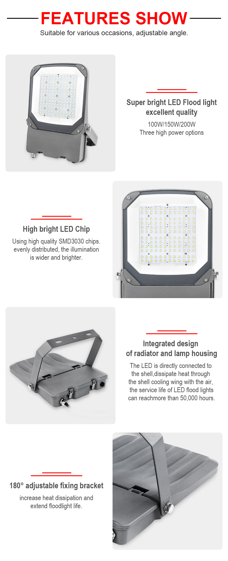 High Power New Model high mast Led tunnel Flood Light IP65 Outdoor 100w 150w 200Watts playground swimming pool LED stadium lighting