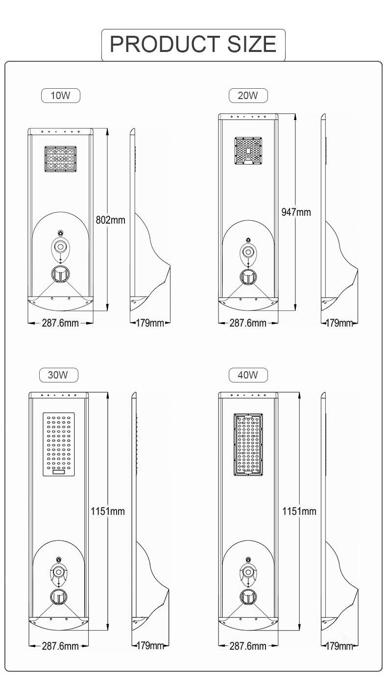 40w outdoor LED solar street light pathway parking lot lamp 12v solar 30w 50w 60w all in one solar panel street lights