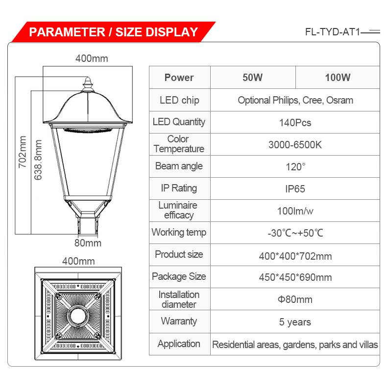 5 Years Warranty Die Casting Aluminum Garden Lamp Pole Light Waterproof Outdoor LED Garden Lights