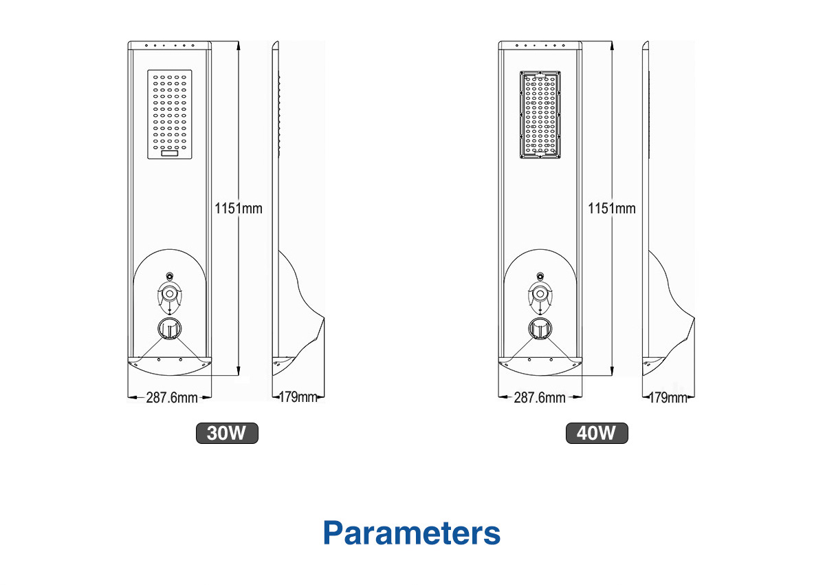 40w outdoor LED solar street light pathway parking lot lamp 12v solar 30w 50w 60w all in one solar panel street lights