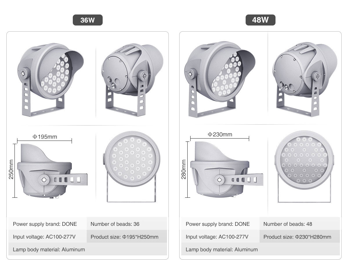 Outdoor garden landscape led flood light 18w 36w ip65 waterproof billboard projection light 48w square building lighting