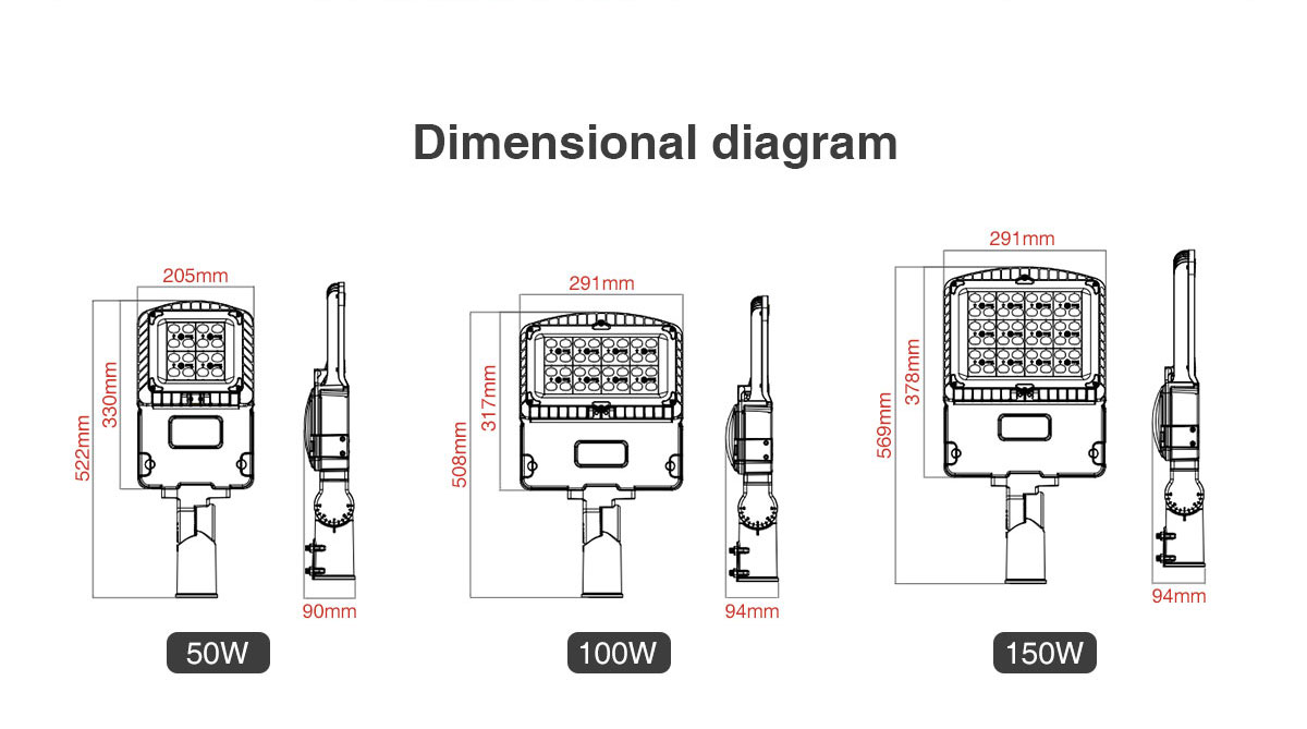 wholesale street garden lights factory street lamp 50w 100w 150w 200w 300w Snap-in installation