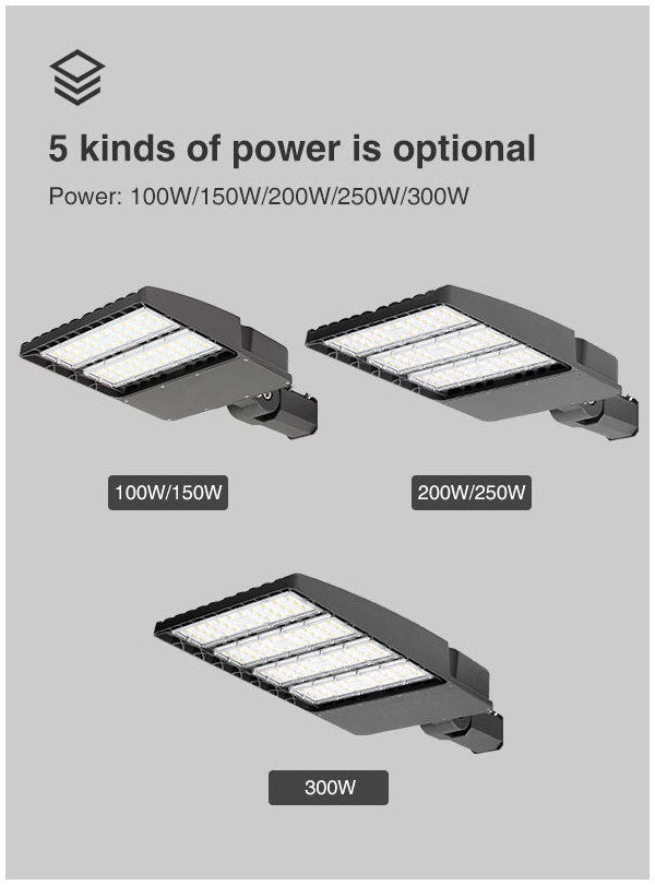 LED shoebox lighting street light microwave motion sensor, multiple dimming functions 100W-300W