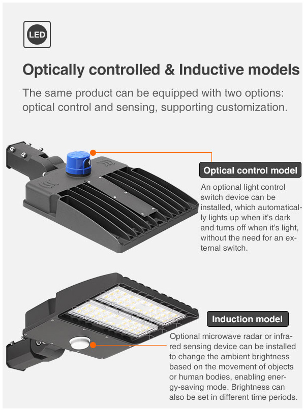 LED shoebox lighting street light microwave motion sensor, multiple dimming functions 100W-300W