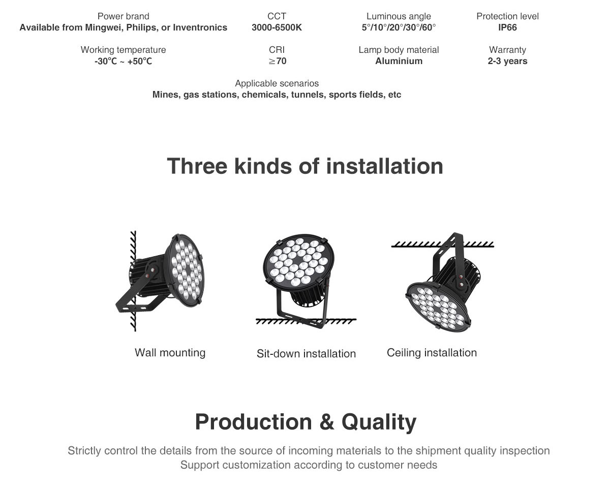 wholesale high-purity reflector led flood lights far projection distance sports light 100w 150W outdoor tunnle stadium lighting