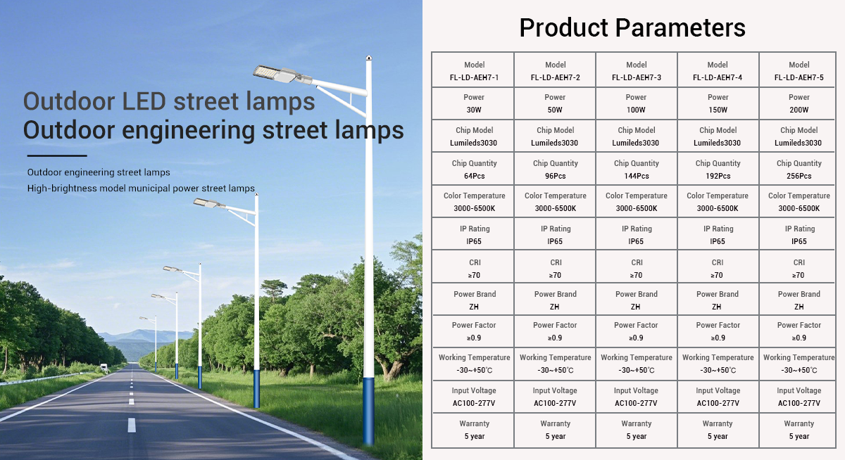 30W 50W 100W 150W 200W Waterproof Outdoor Street Light IP65 LED Street Light with Die Casting Aluminum Enclosure AC Power Supply