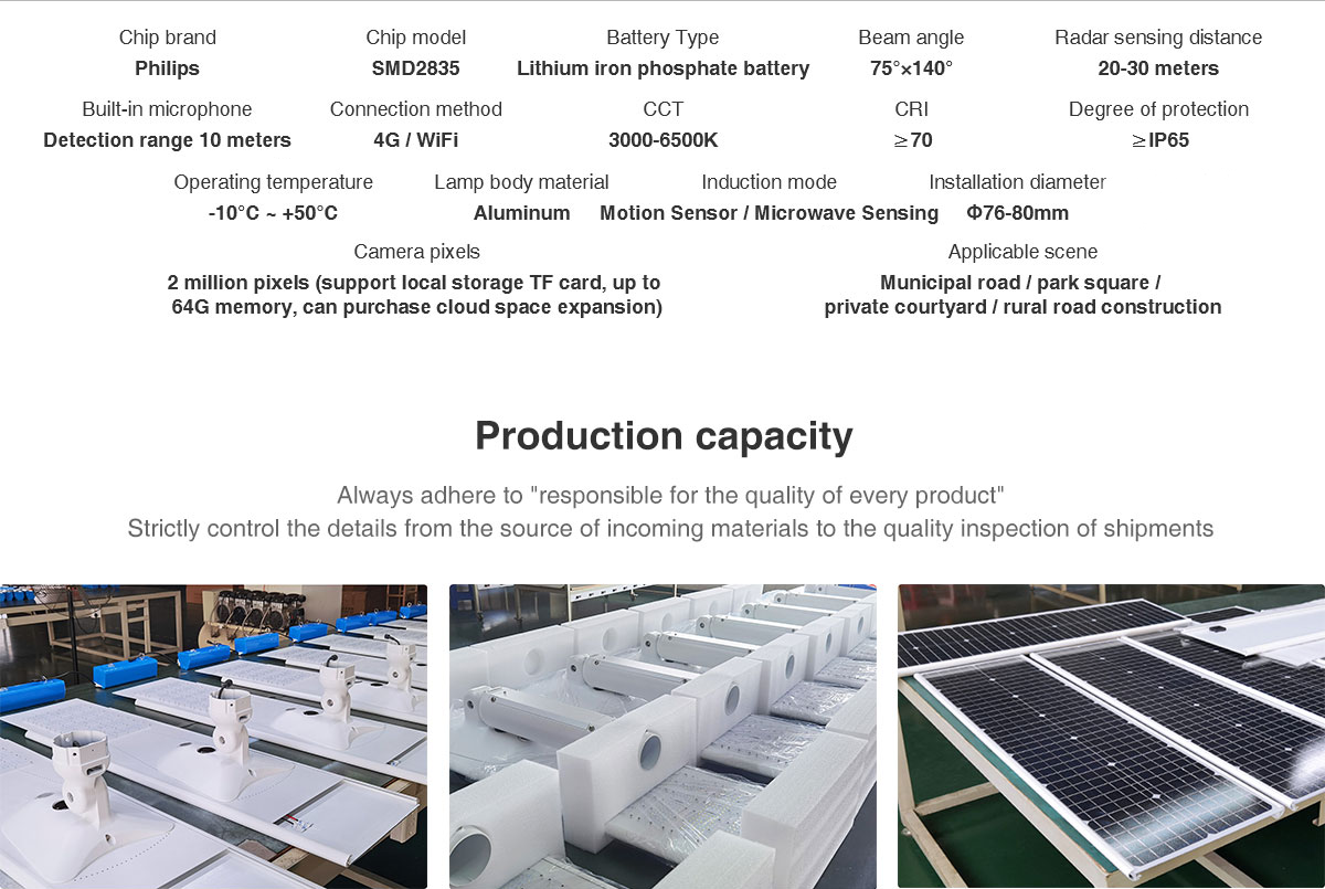 Solar street light with CCTV camera Ip65 Outdoor Led Double photovoltaic panels motion sensor 90W 120W 200W 300Watt Integrated All in one