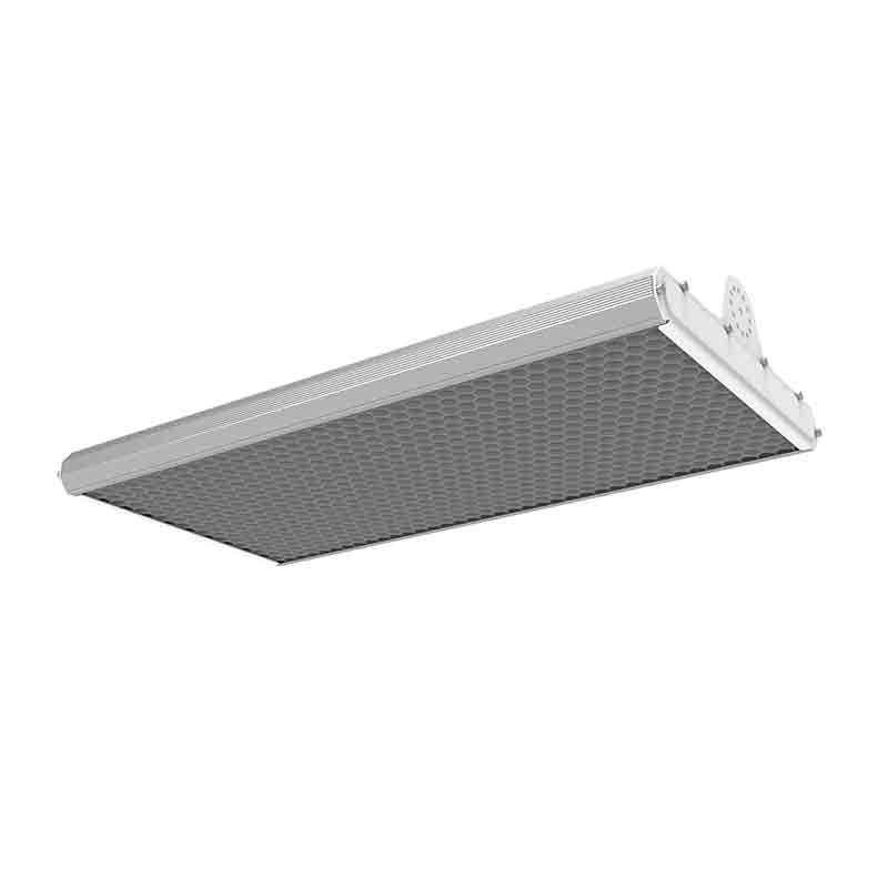 150W High Efficiency Anti Glare LED Linear Stadium Light with Honeycomb Grille Bracket Chain Mount Stadium Gym Sport Court Lamp
